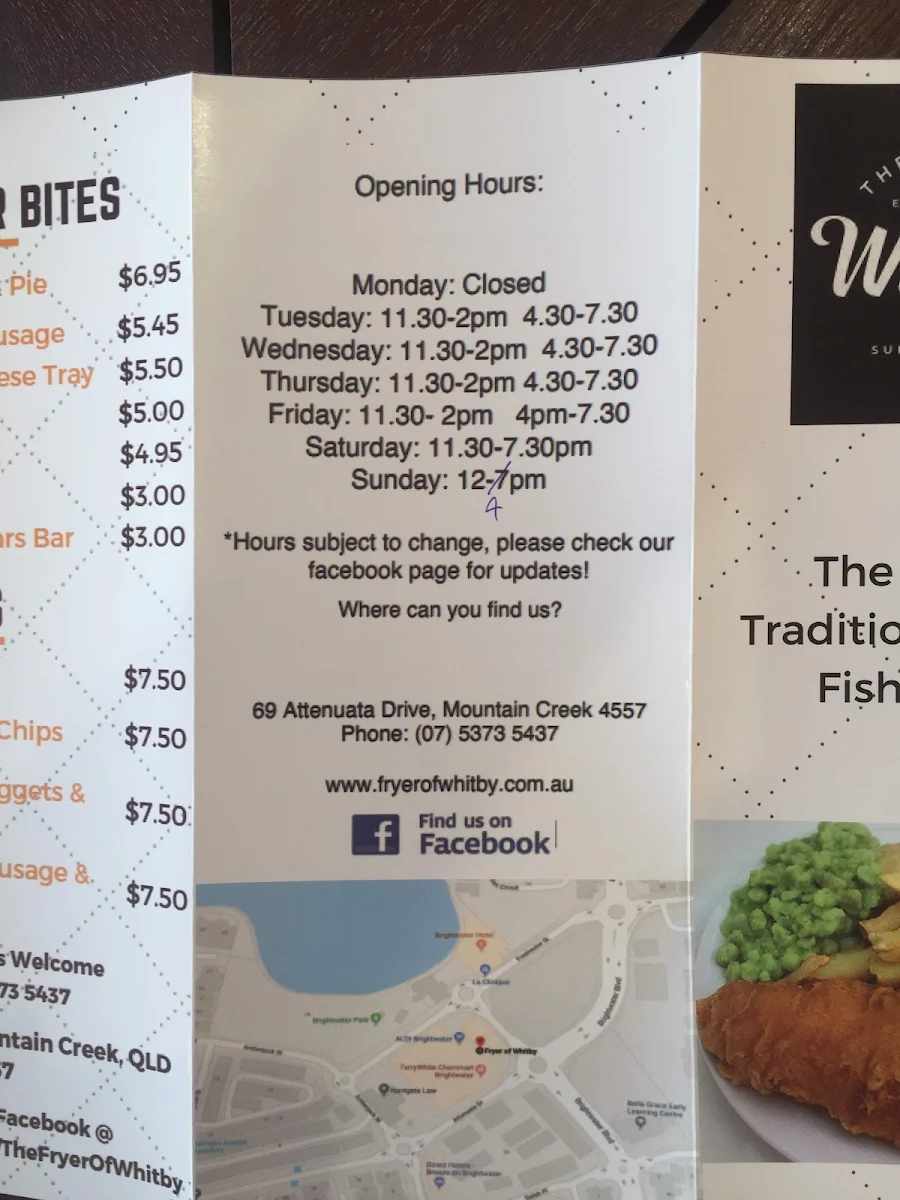 Menu, Fryer of Whitby