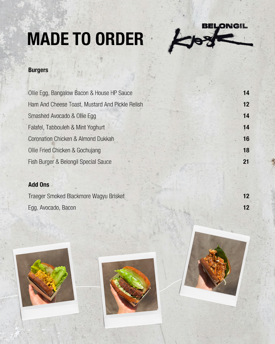 Menu, The Belongil Kiosk