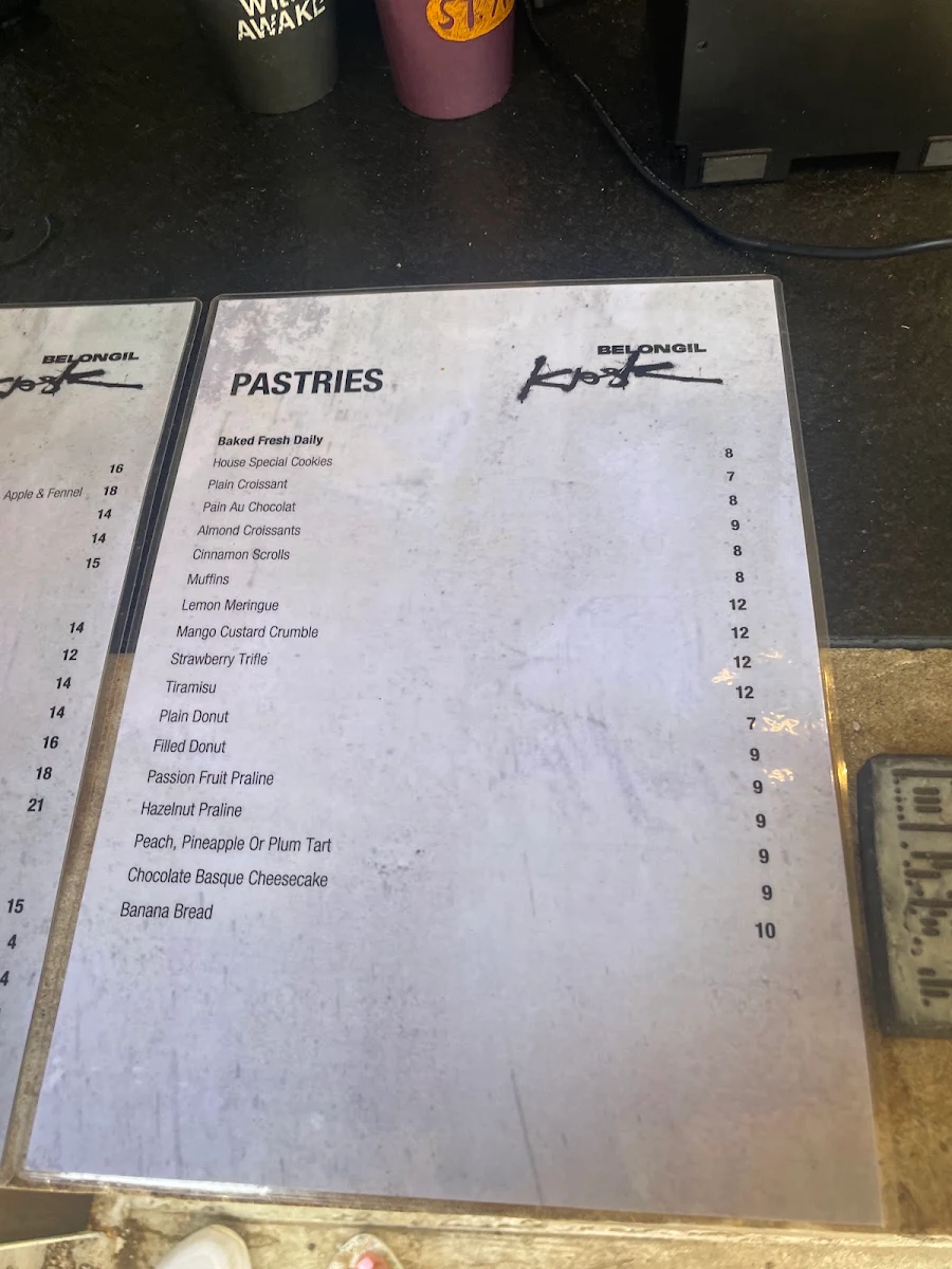 Menu, The Belongil Kiosk