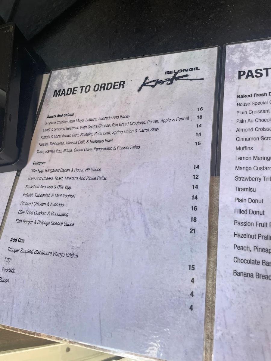 Menu, The Belongil Kiosk