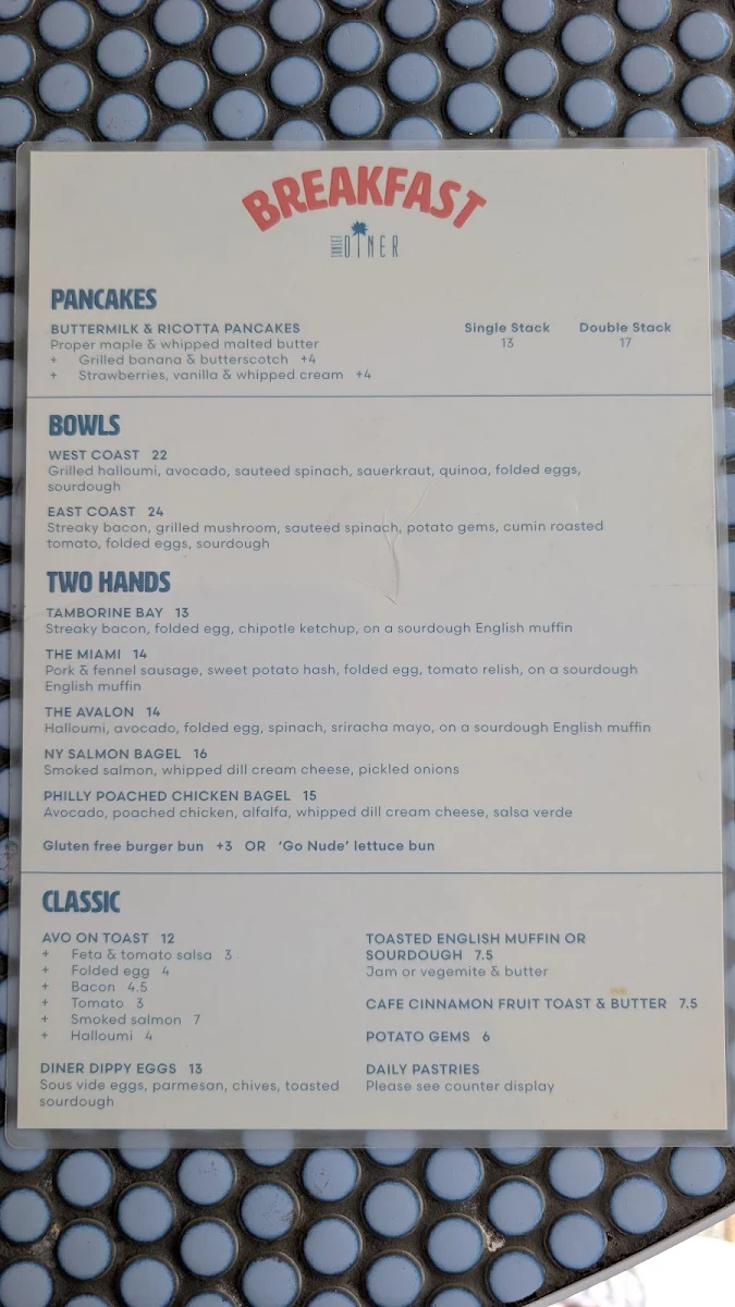 Menu, SUNSET DINER