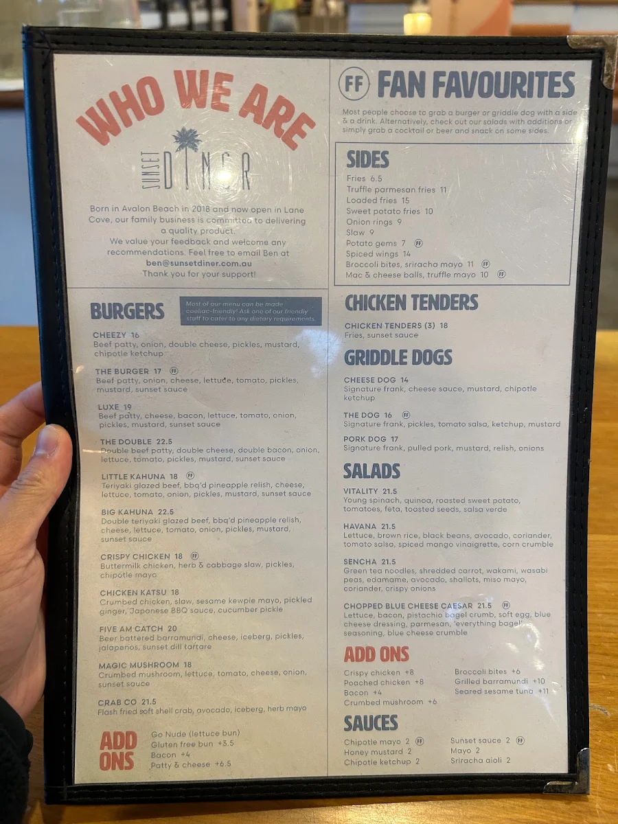 Menu, SUNSET DINER