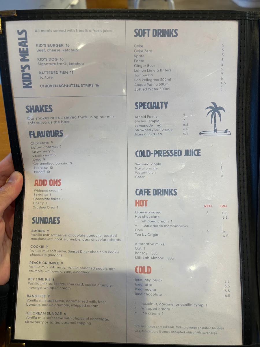 Menu, SUNSET DINER