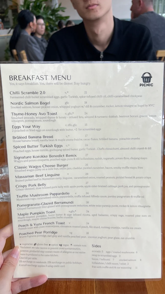 Menu, Picnic Cafe