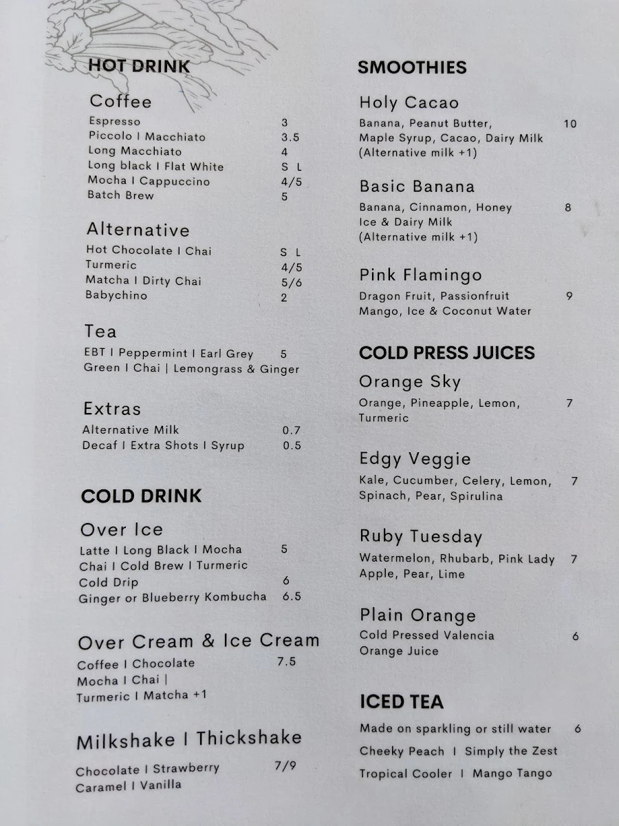 Menu, Picnic Cafe