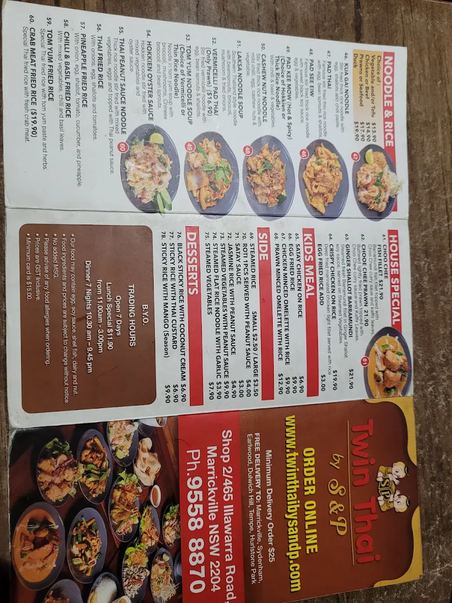 Menu, Twin Thai By S&P