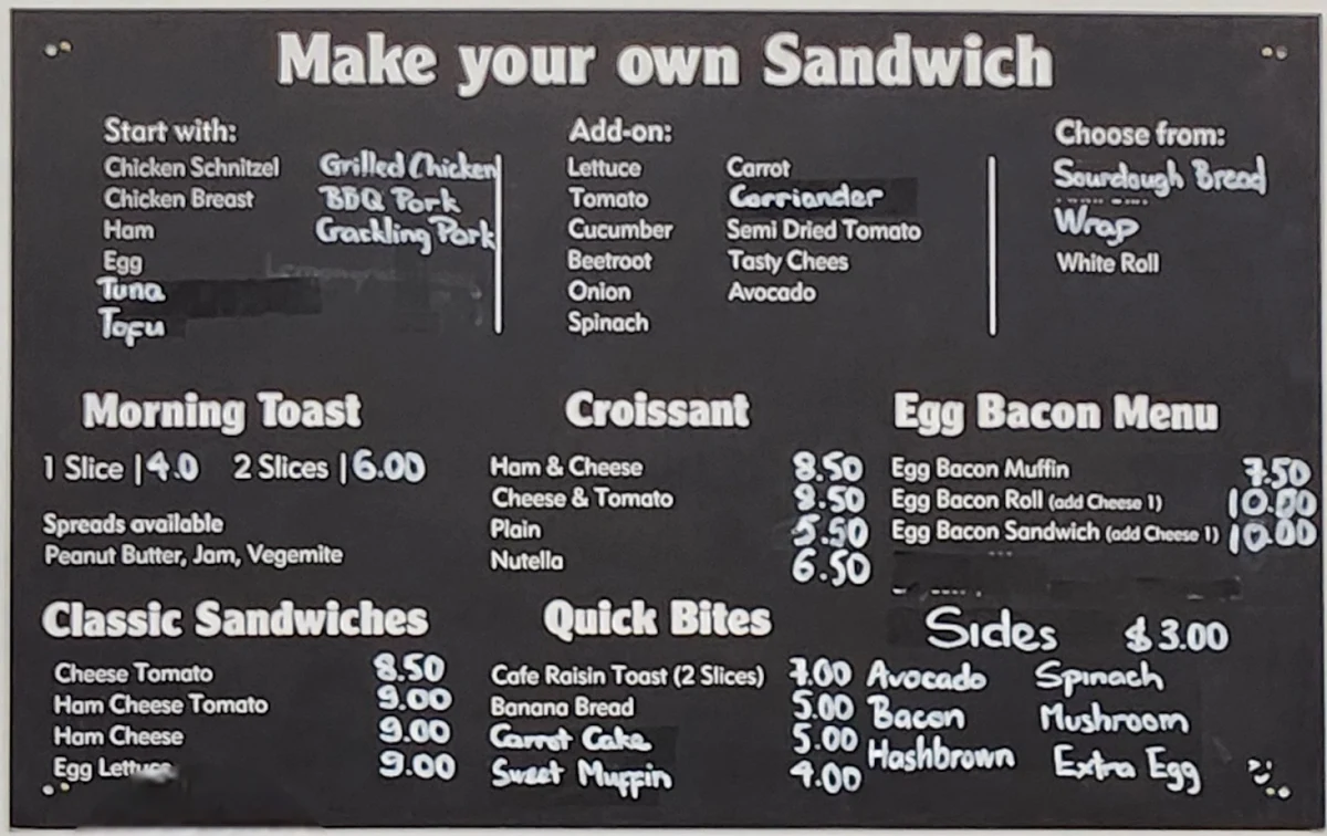 Menu, Scooter Cafe