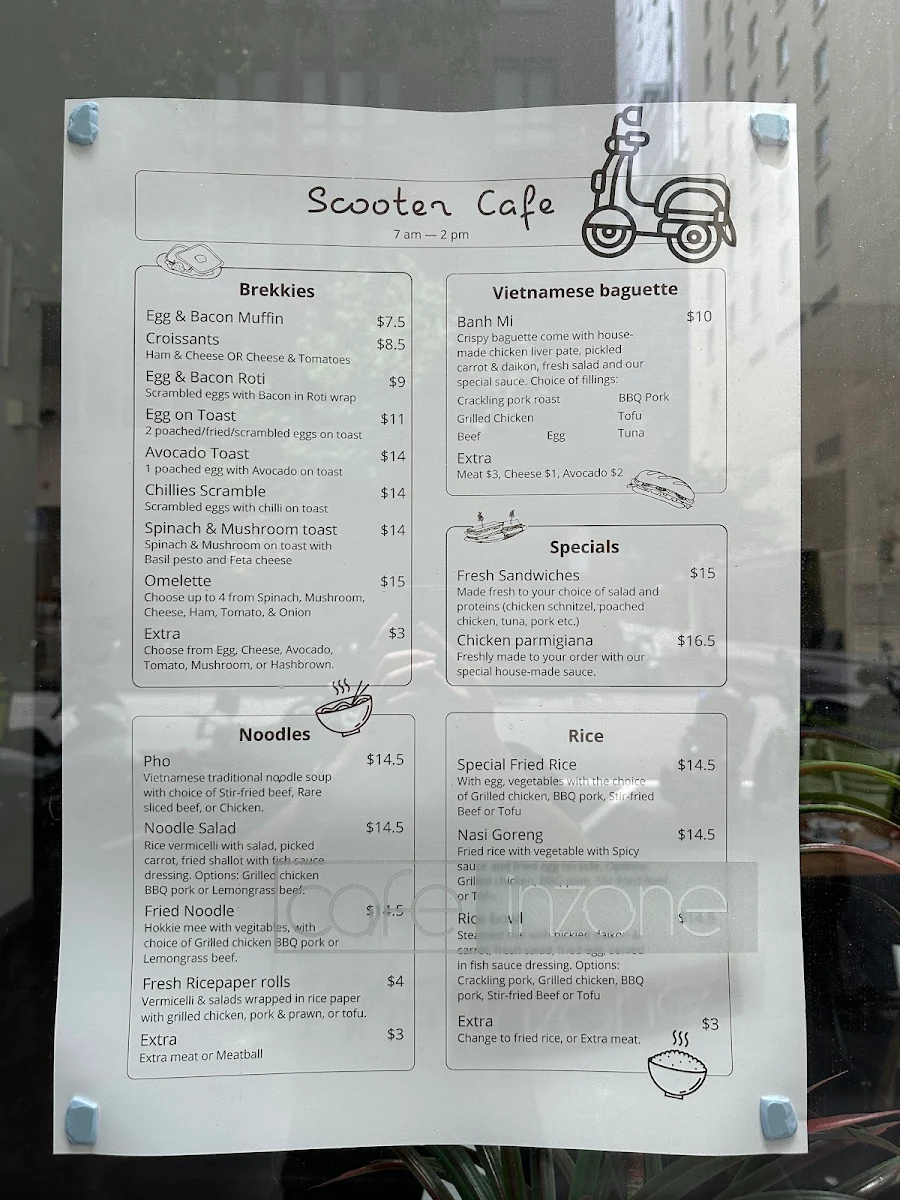 Menu, Scooter Cafe