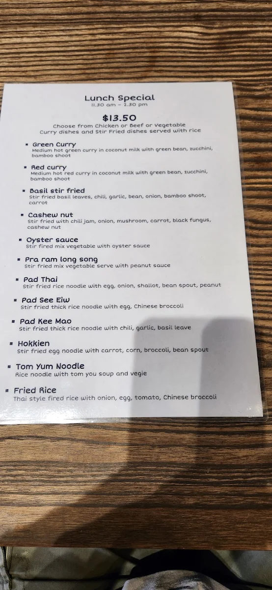 Menu, Mie Thai Engadine