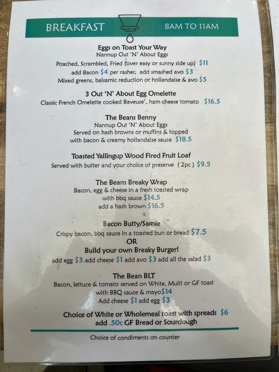 Menu, The Bean Chapel