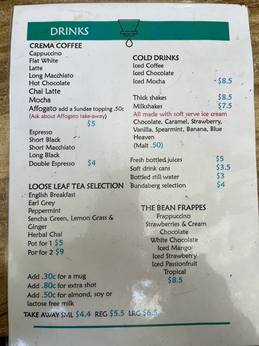 Menu, The Bean Chapel