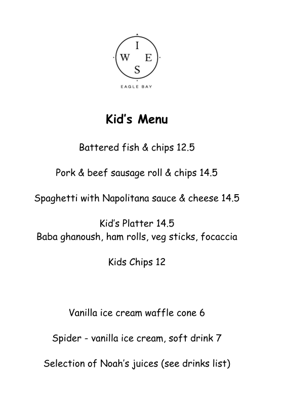 Menu, Wise Eagle Bay Restaurant