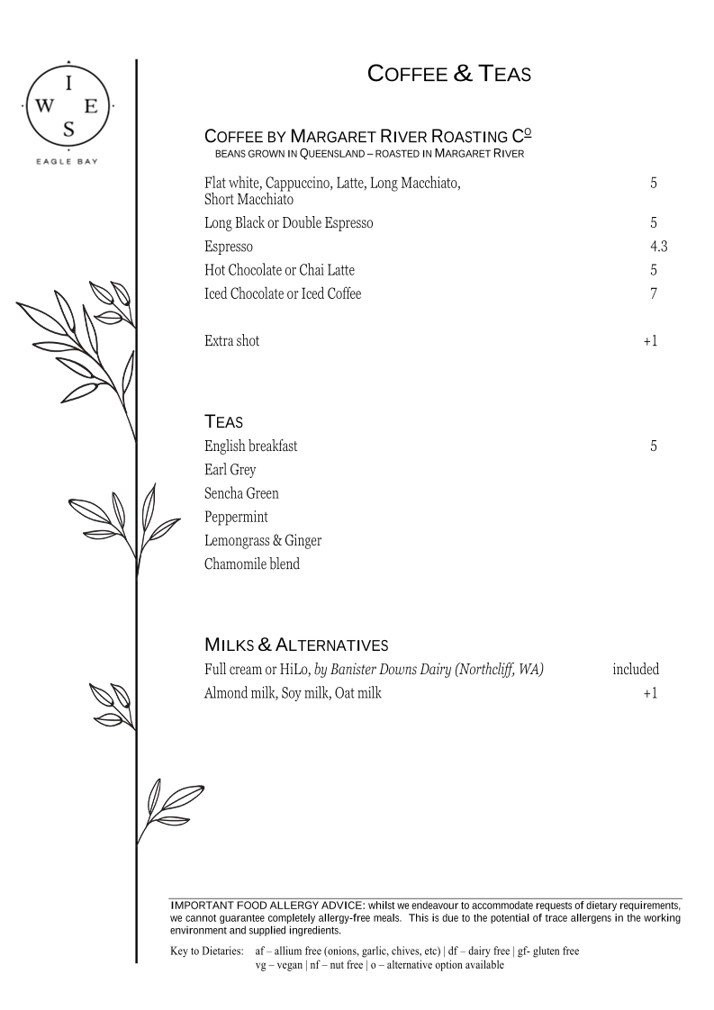 Menu, Wise Eagle Bay Restaurant
