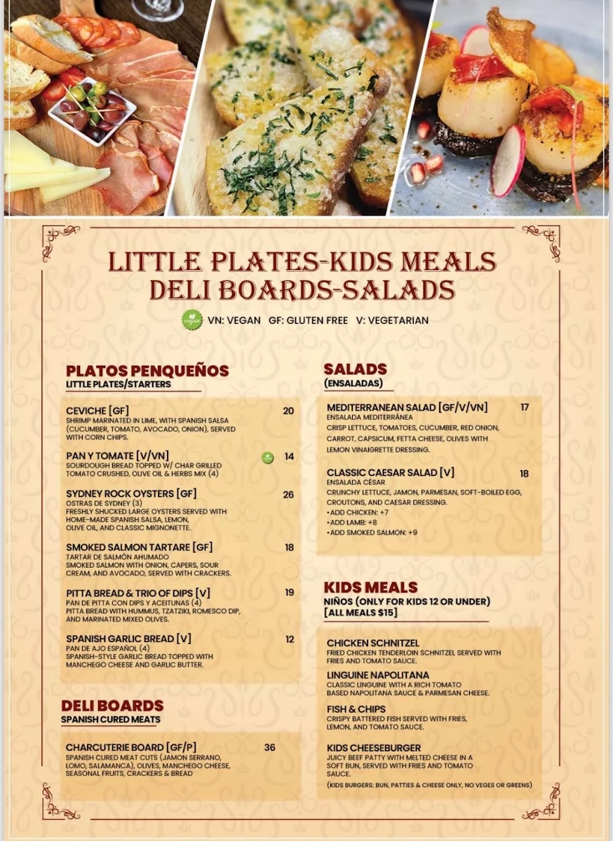 Menu, Lola Cocina Spanish Restaurant Crows Nest