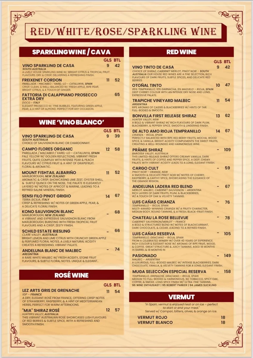 Menu, Lola Cocina Spanish Restaurant Crows Nest