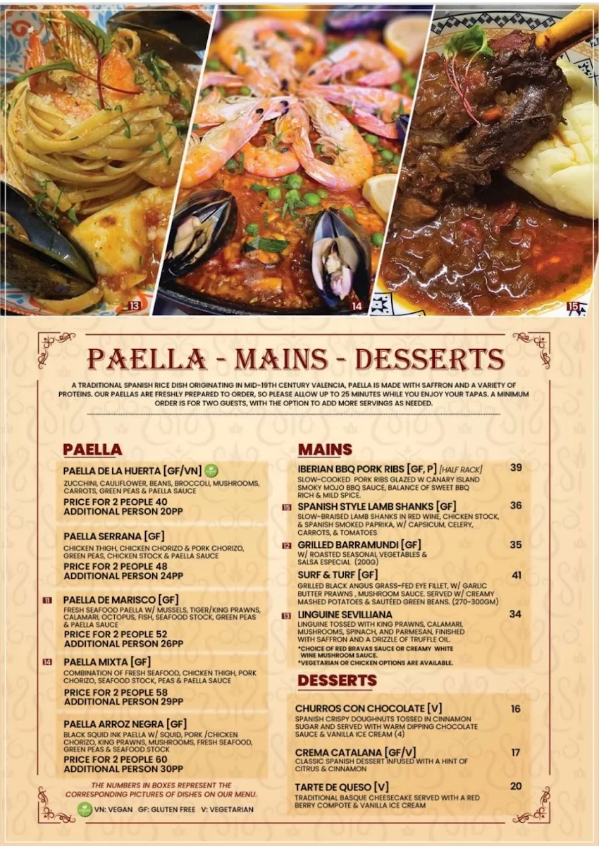 Menu, Lola Cocina Spanish Restaurant Crows Nest