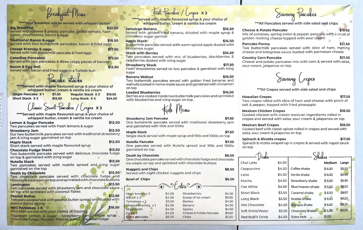 Menu, Pancake point