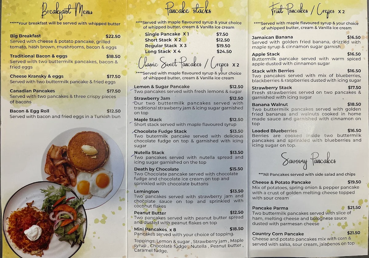 Menu, Pancake point