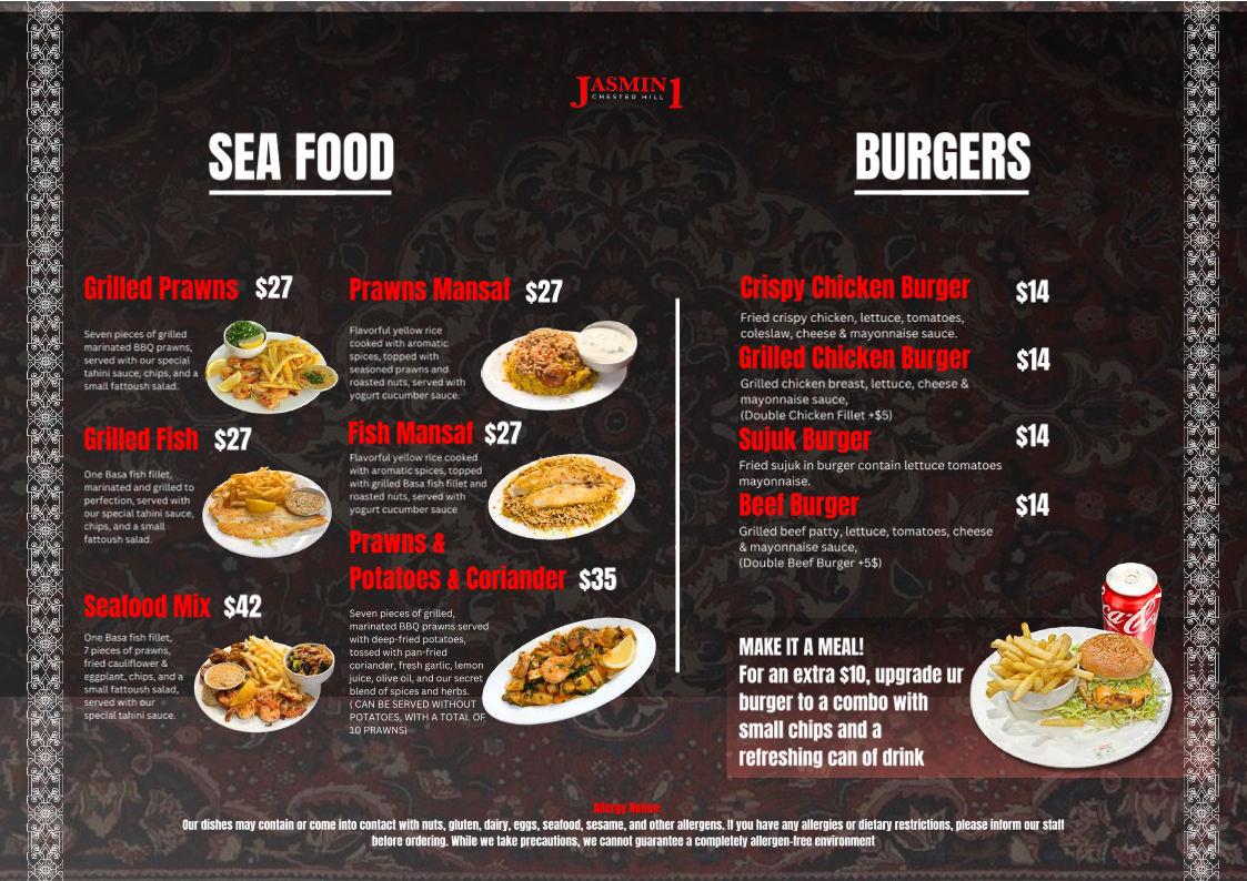 Menu, Jasmin1 Chester Hill