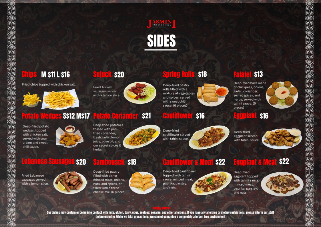 Menu, Jasmin1 Chester Hill