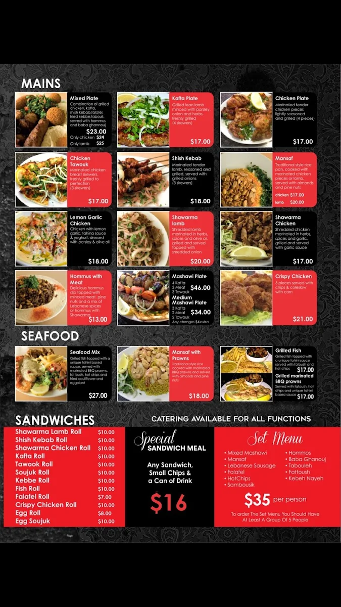 Menu, Jasmin1 Chester Hill