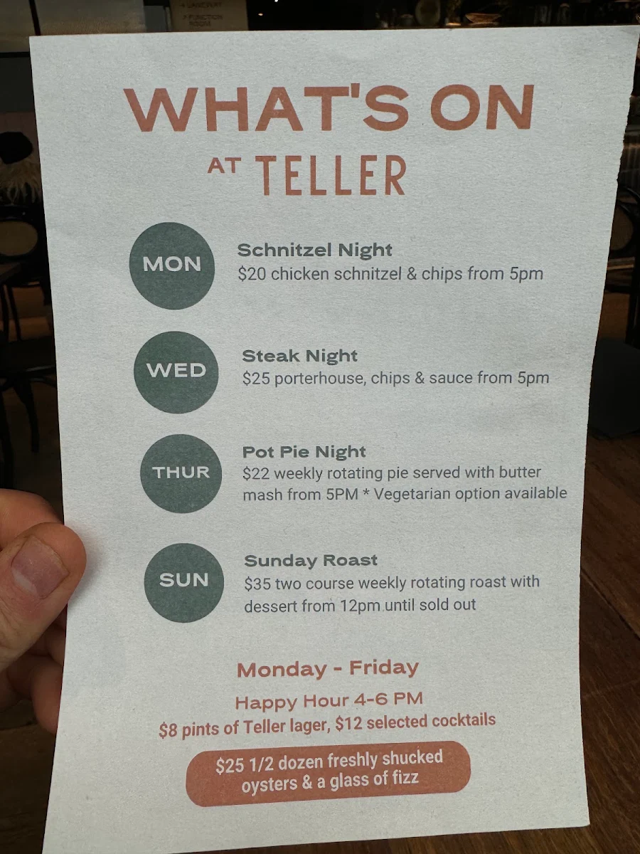 Menu, Teller