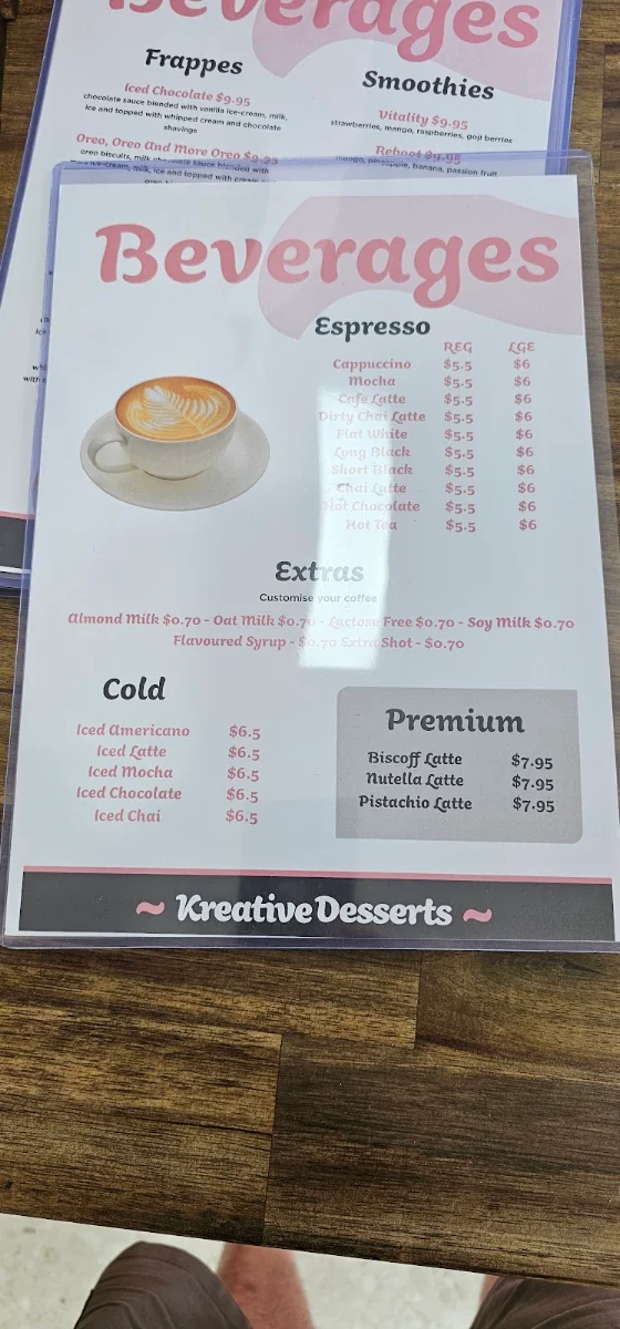 Menu, Kreative Desserts Ipswich