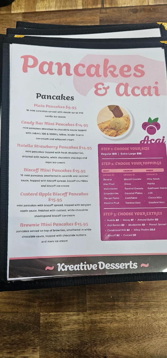 Menu, Kreative Desserts Ipswich