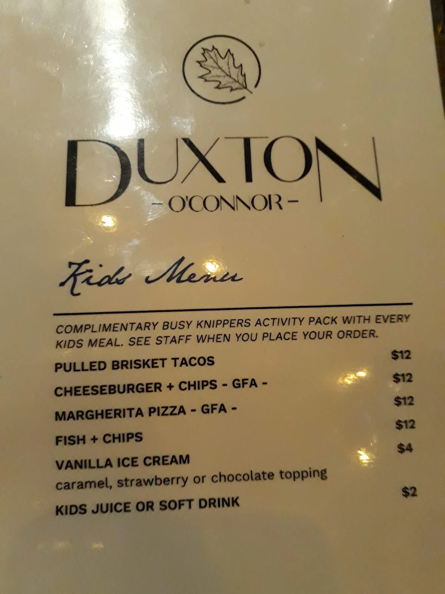 Menu, The Duxton