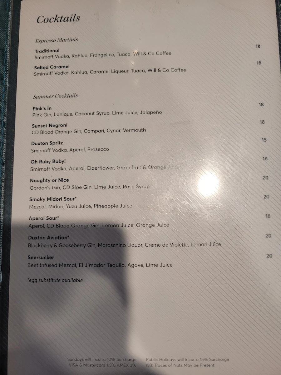 Menu, The Duxton