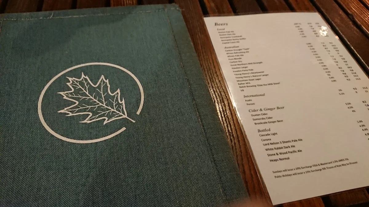 Menu, The Duxton