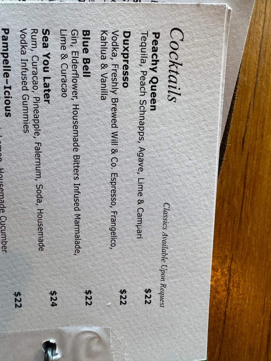 Menu, The Duxton