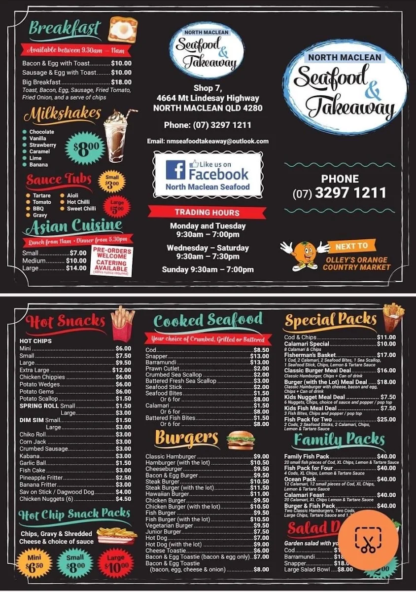 Menu, North Maclean Takeaway