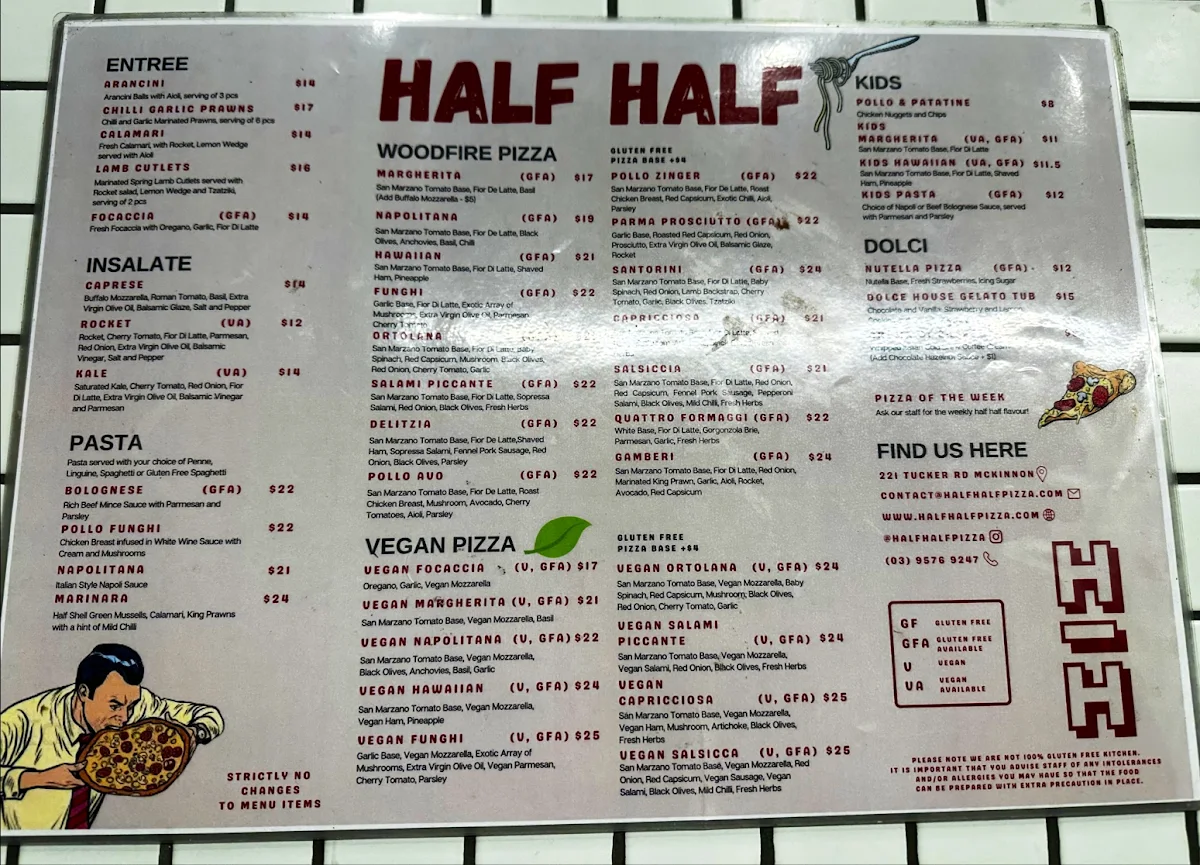 Menu, Half Half Pizza