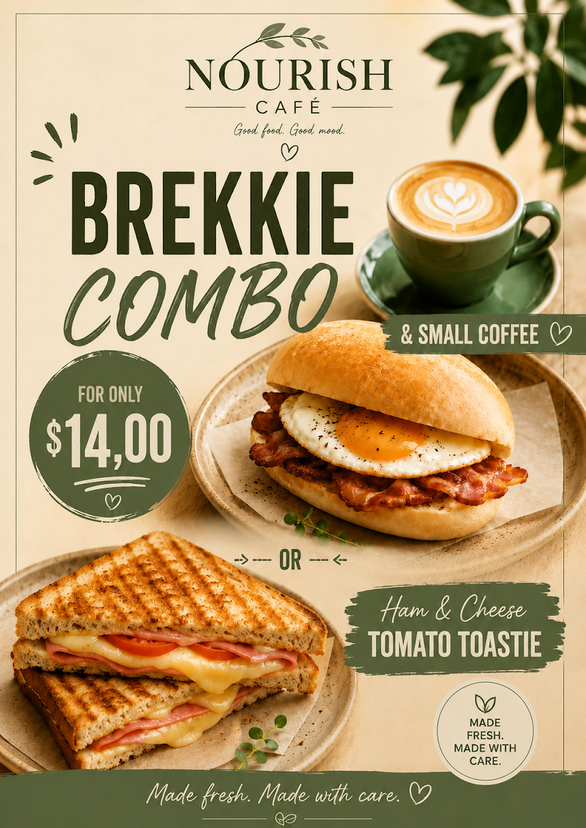 Menu, Nourish Café