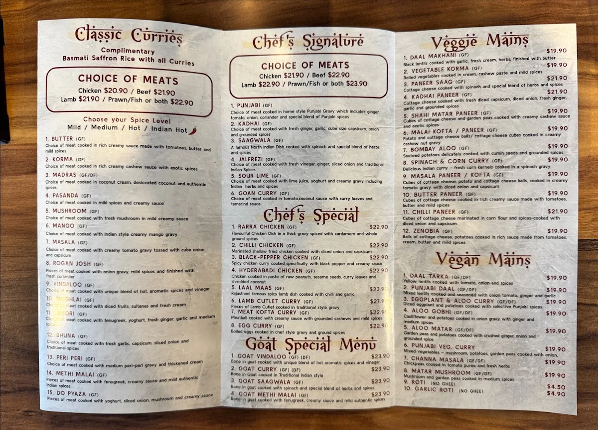 Menu, Punjabi Brothers - Indian Cuisine Kenmore