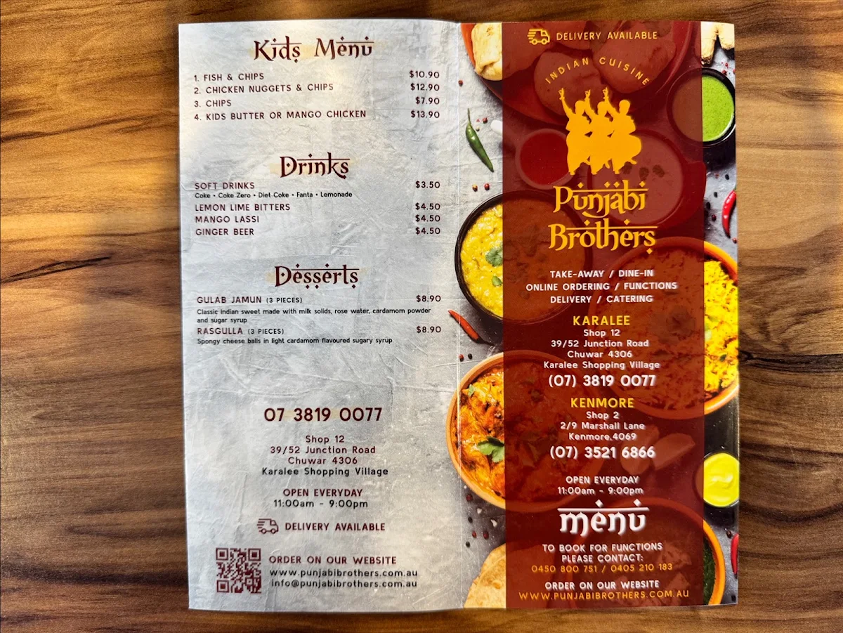 Menu, Punjabi Brothers - Indian Cuisine Kenmore