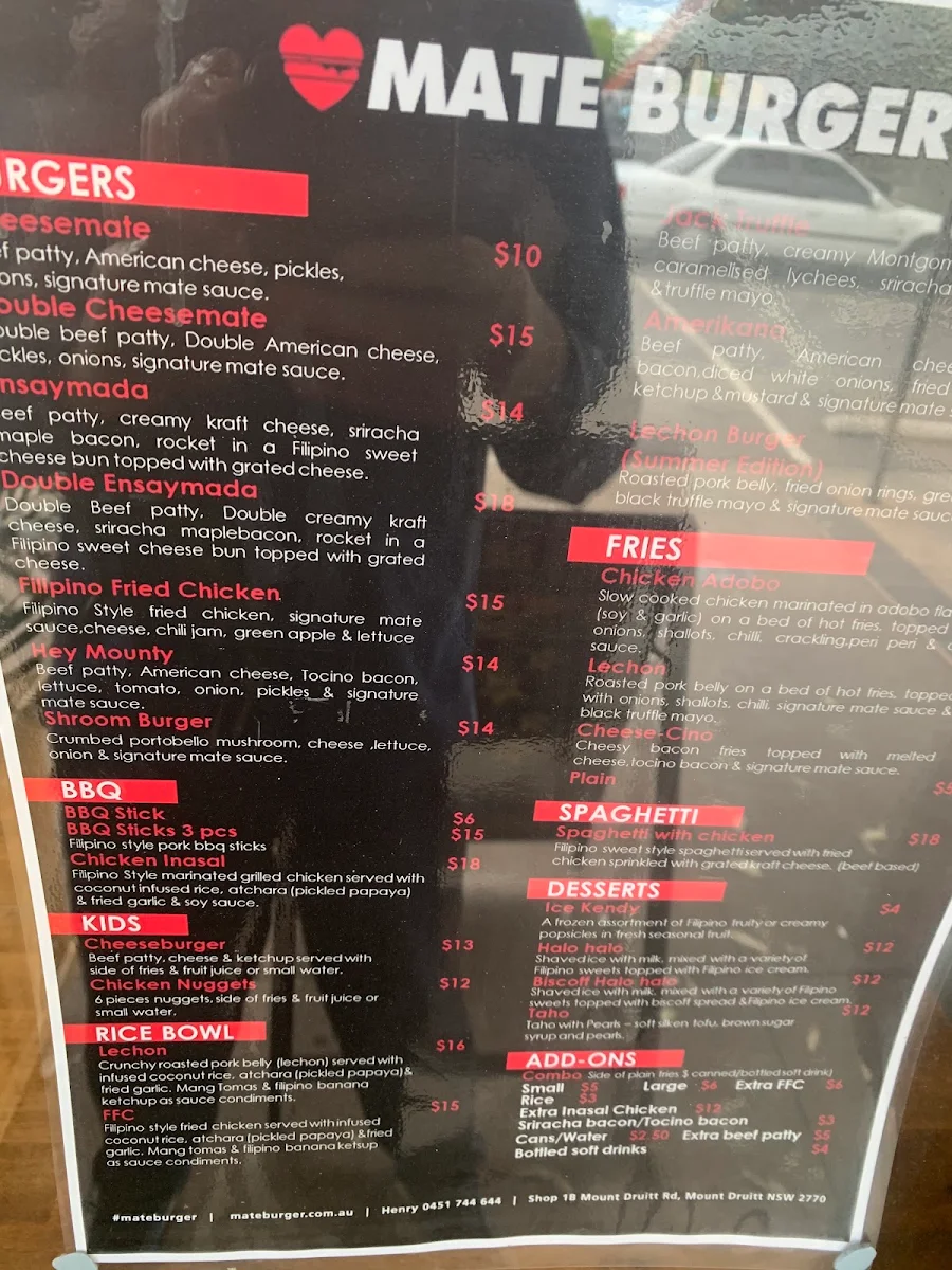 Menu, Mate Burger
