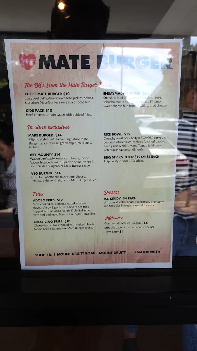 Menu, Mate Burger