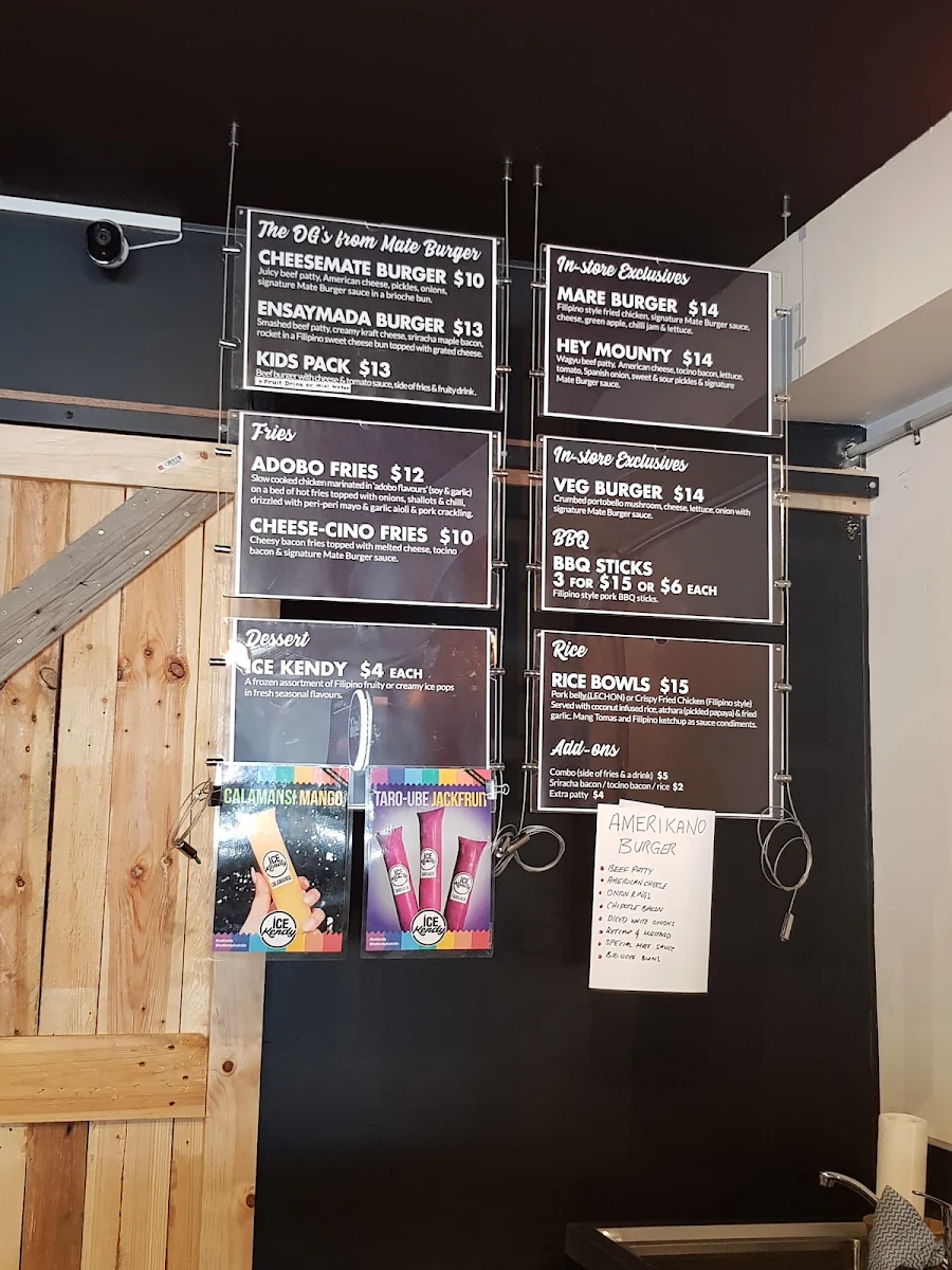 Menu, Mate Burger