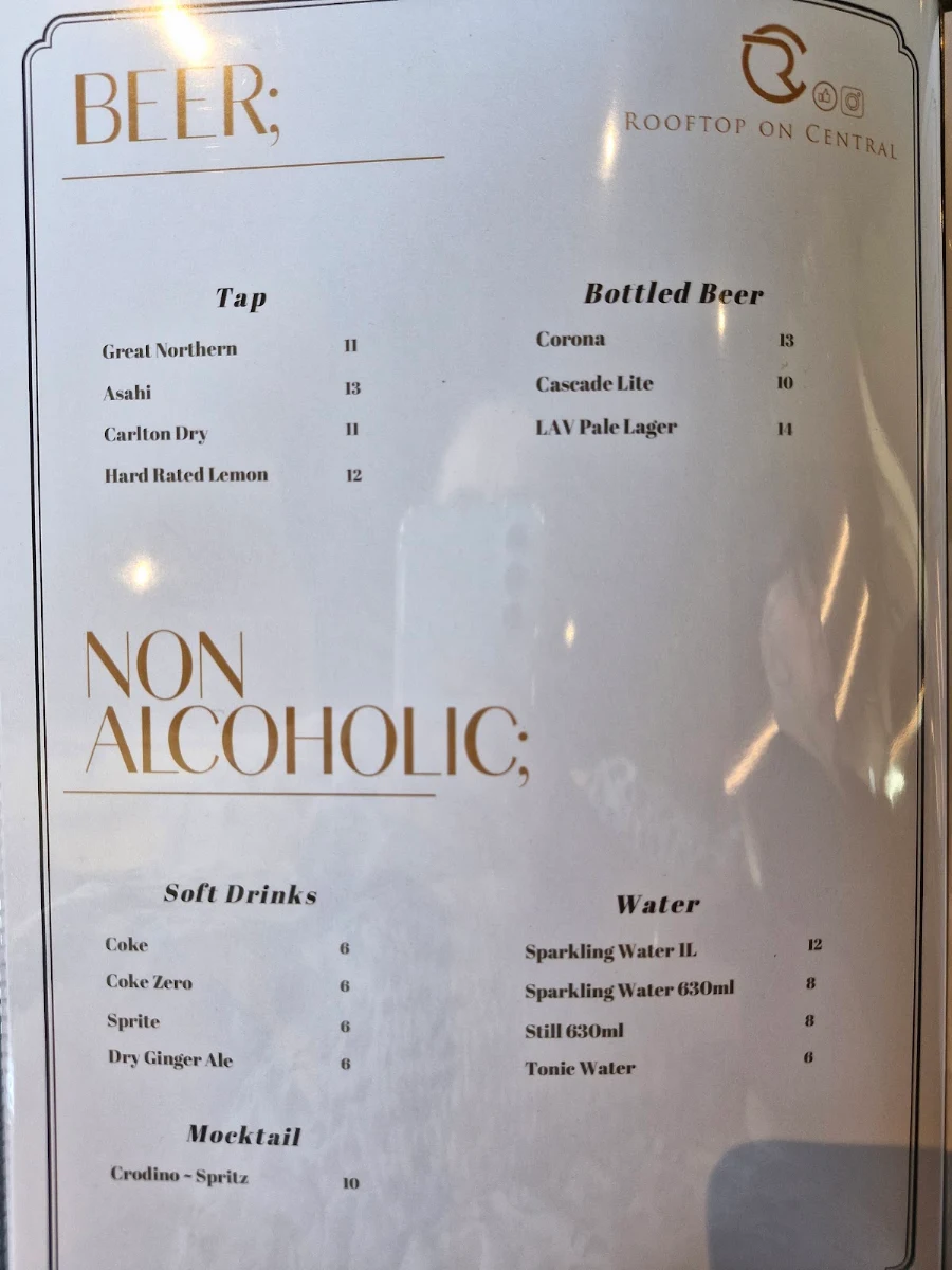 Menu, Rooftop on Central