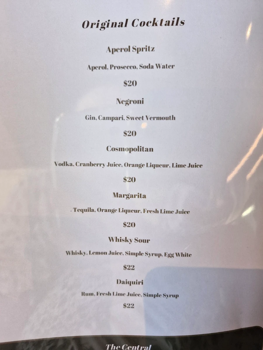 Menu, Rooftop on Central