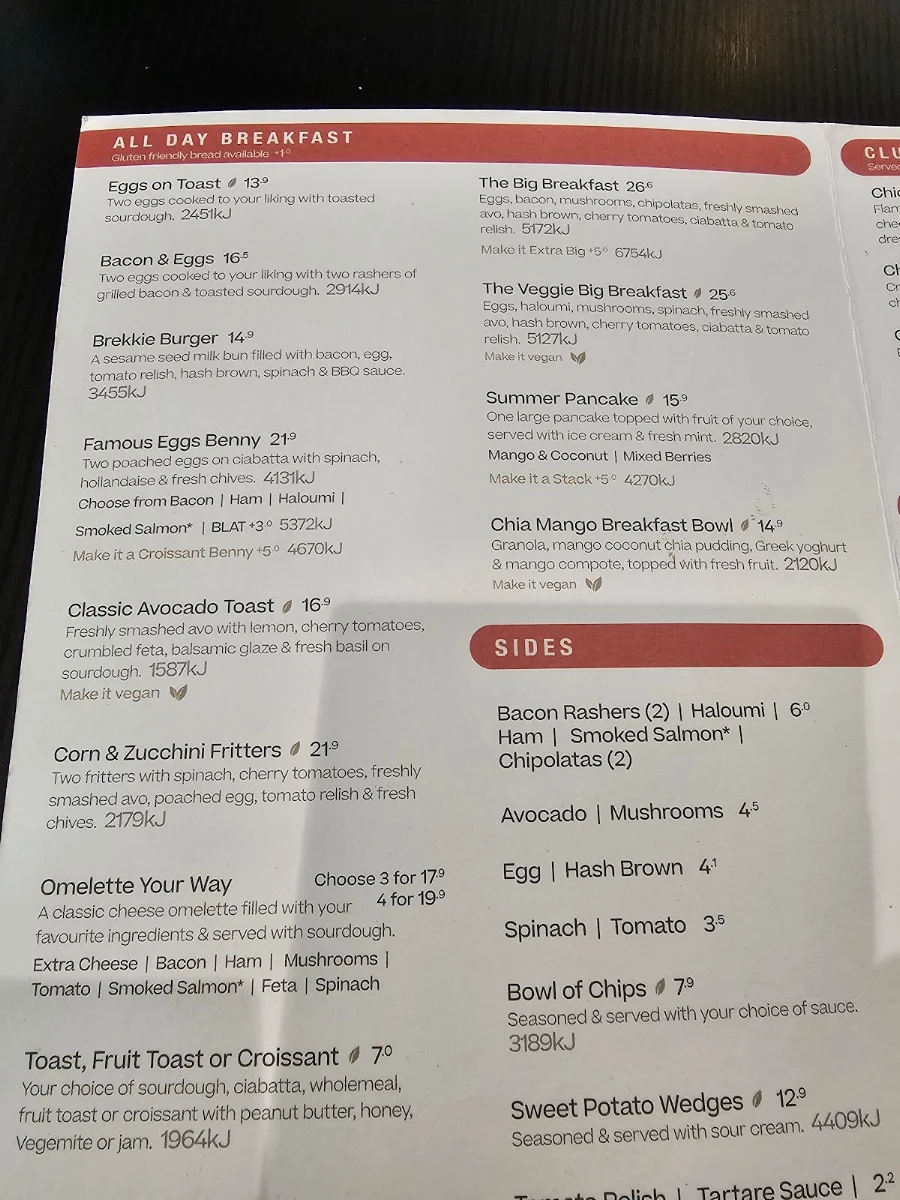 Menu, The Coffee Club Café - Bull Creek
