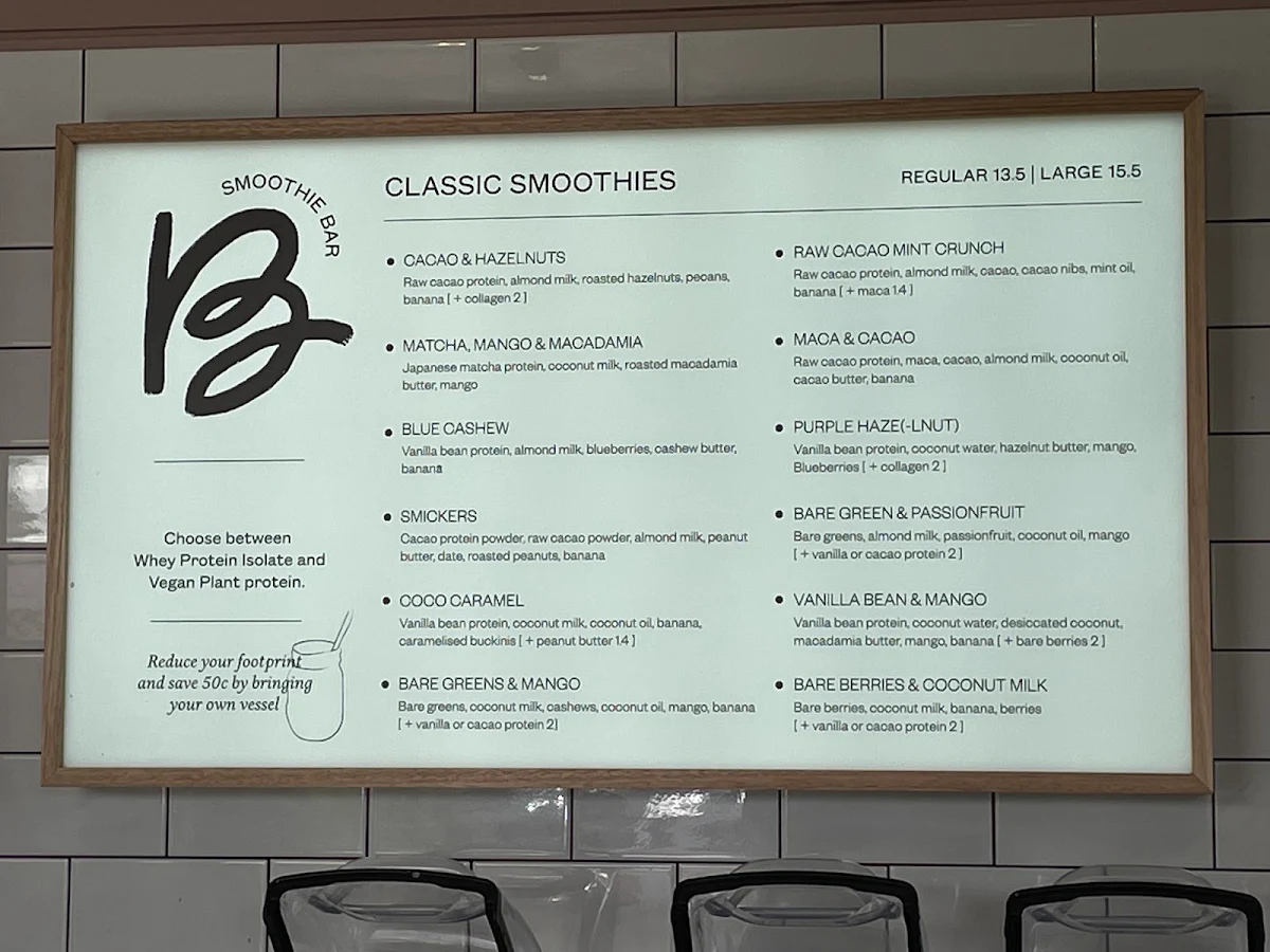 Menu, B Smoothie Bar