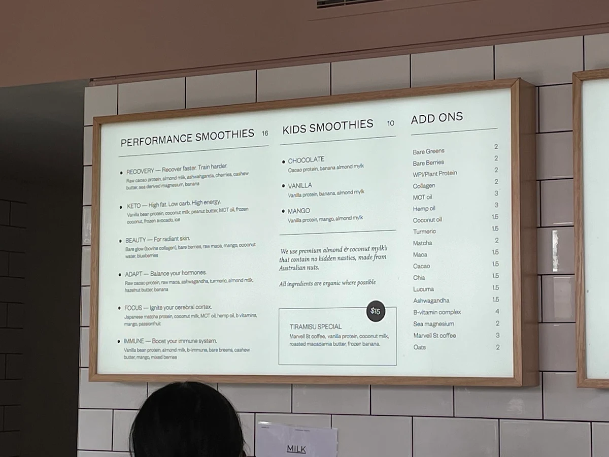 Menu, B Smoothie Bar