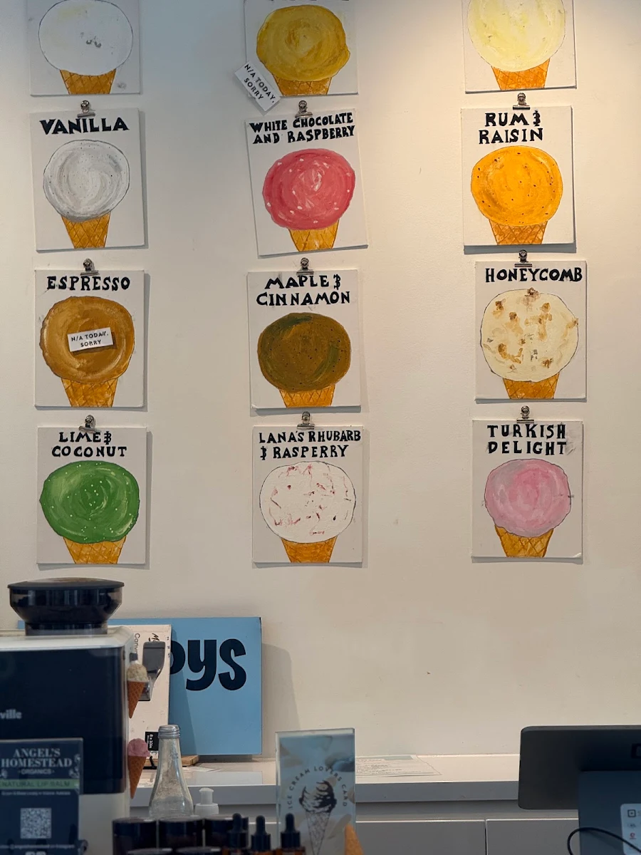 Menu, Timboon Fine Ice Cream