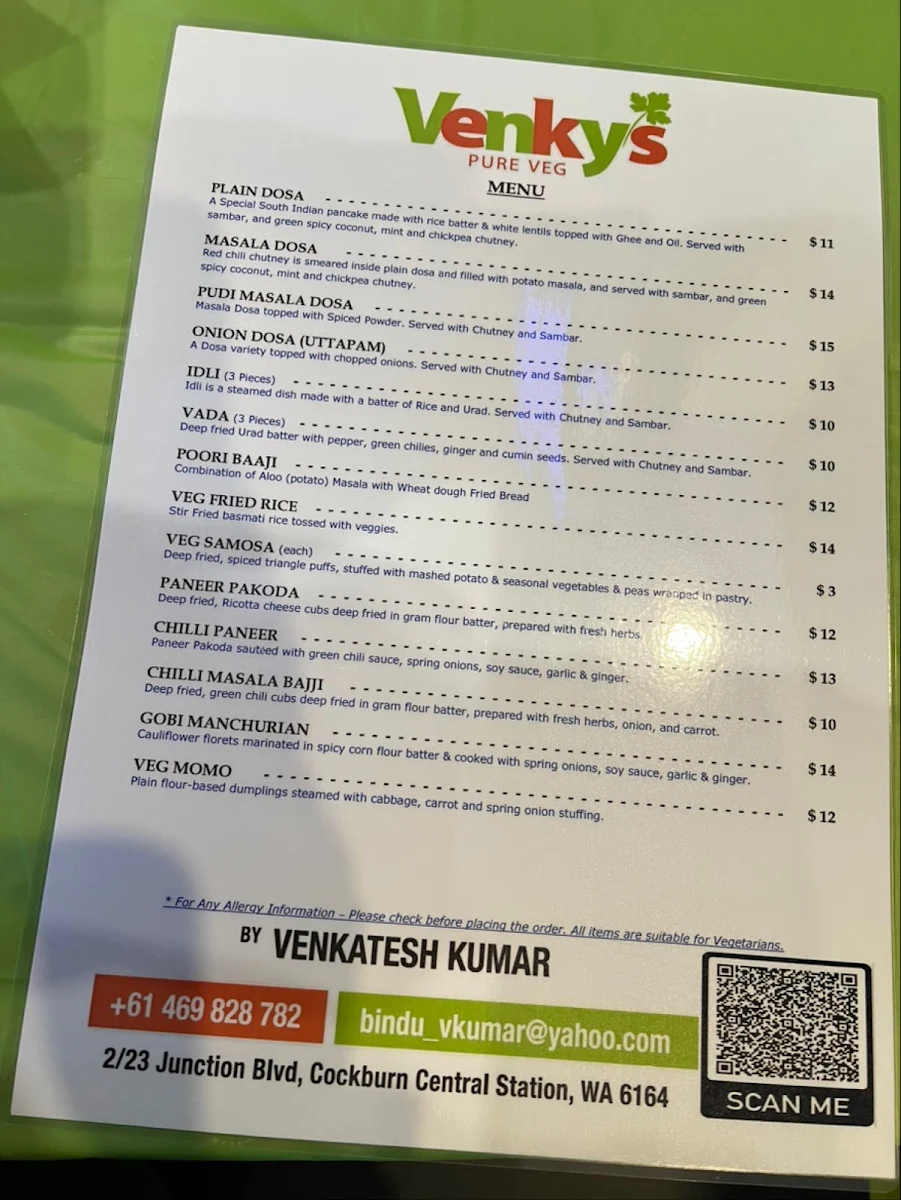Menu, Venkys Pure Veg