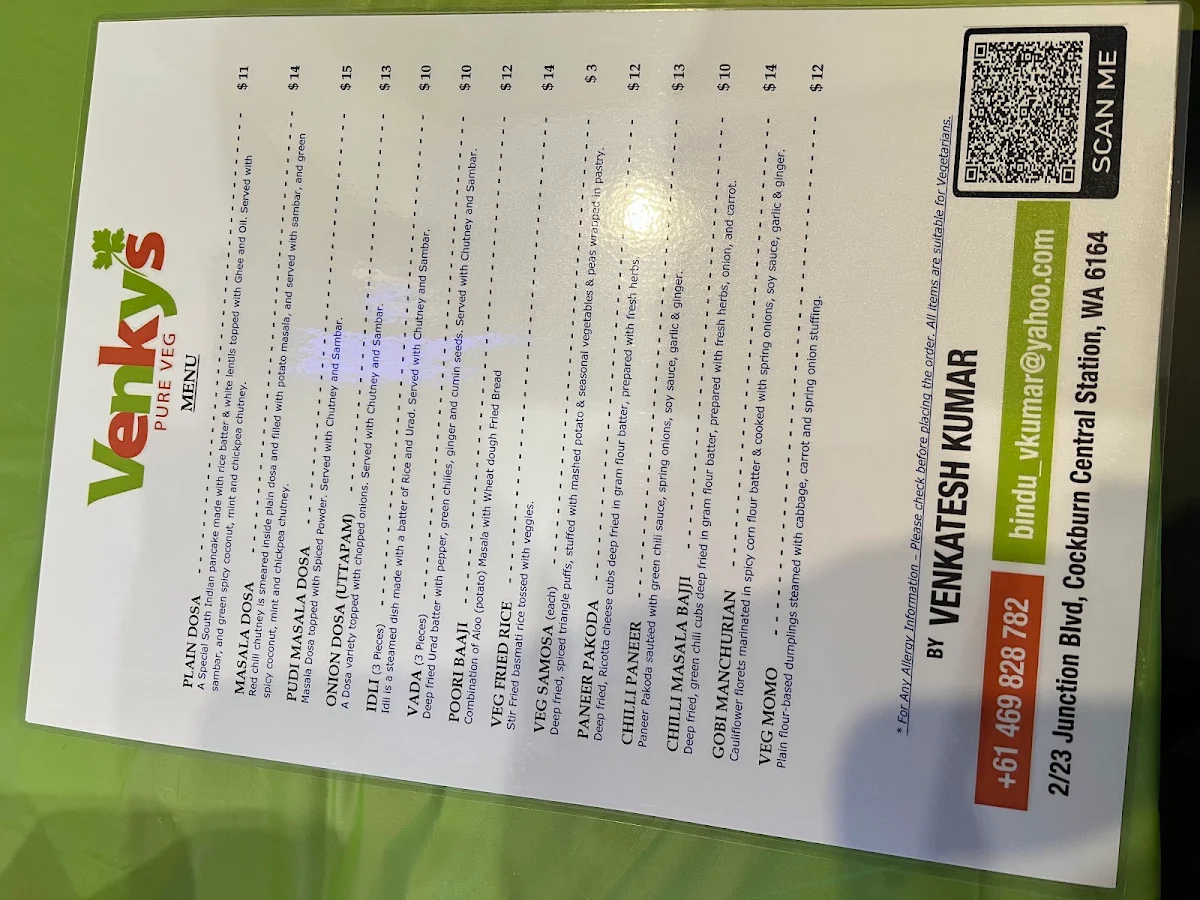 Menu, Venkys Pure Veg