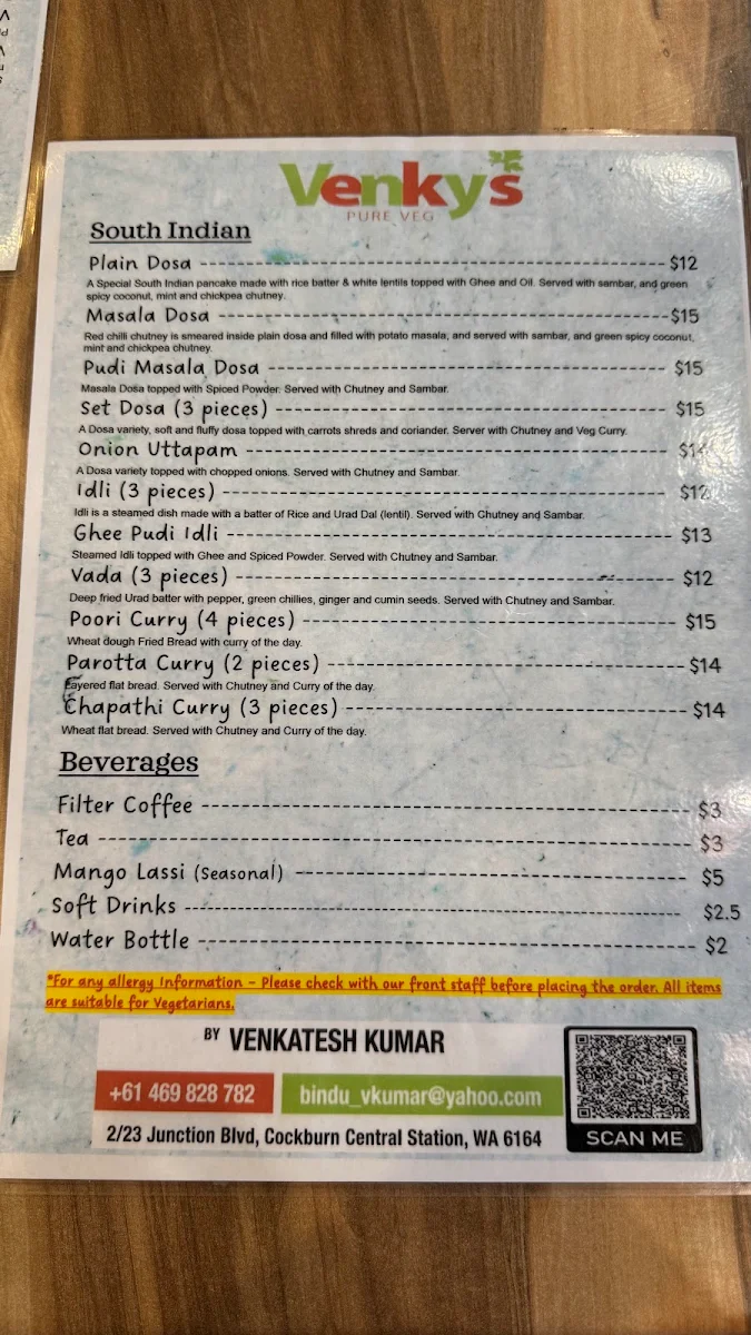 Menu, Venkys Pure Veg
