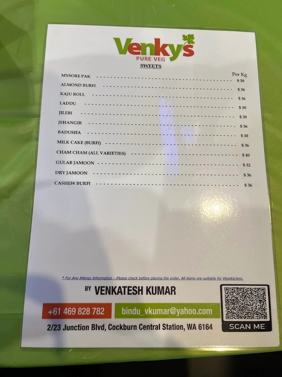 Menu, Venkys Pure Veg